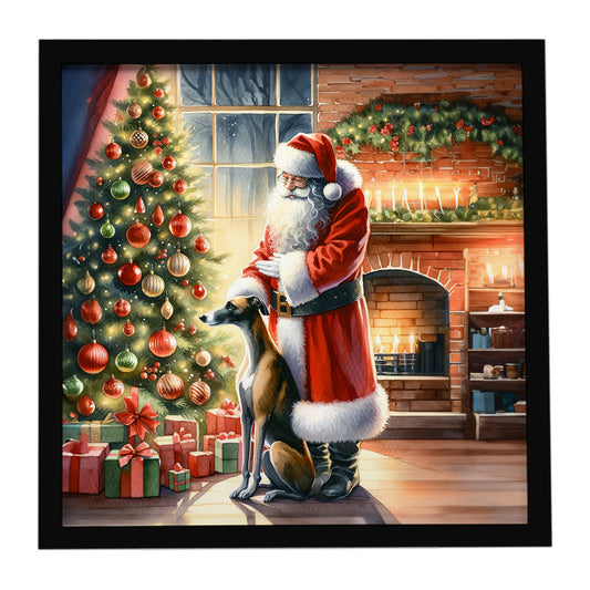 Buy this Greyhound and Santa Claus Framed Metal Print
