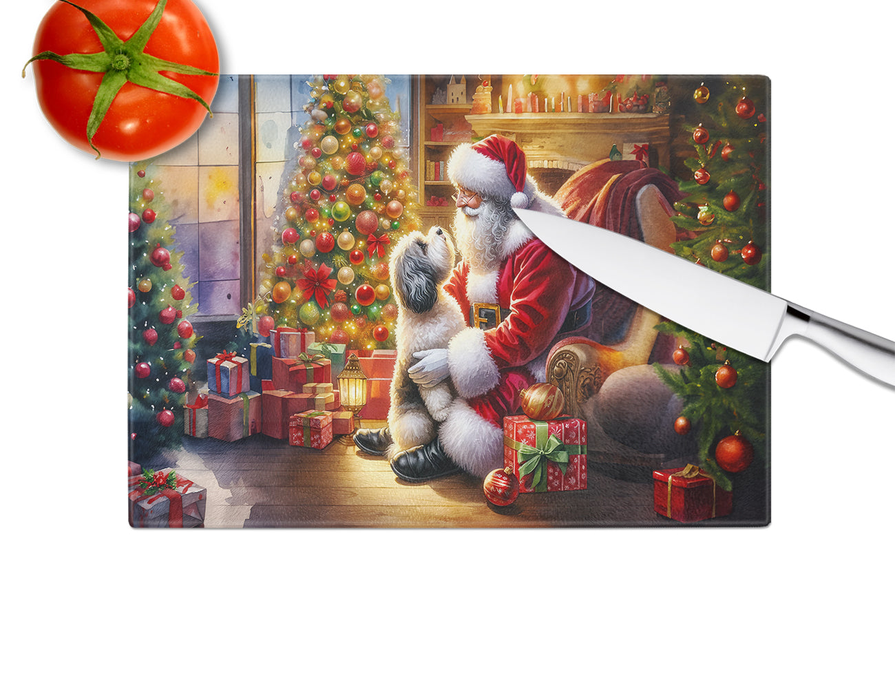 Havanese and Santa Claus Glass Cutting Board