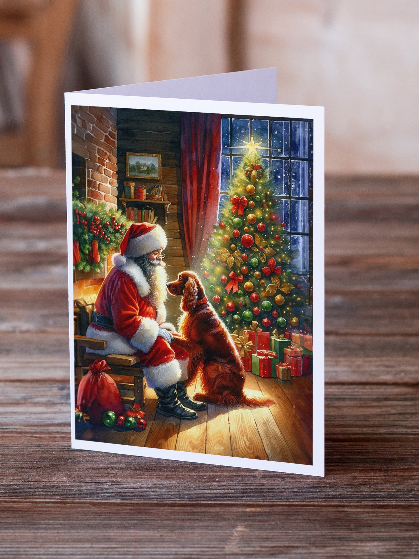 Irish Setter and Santa Claus Greeting Cards Pack of 8