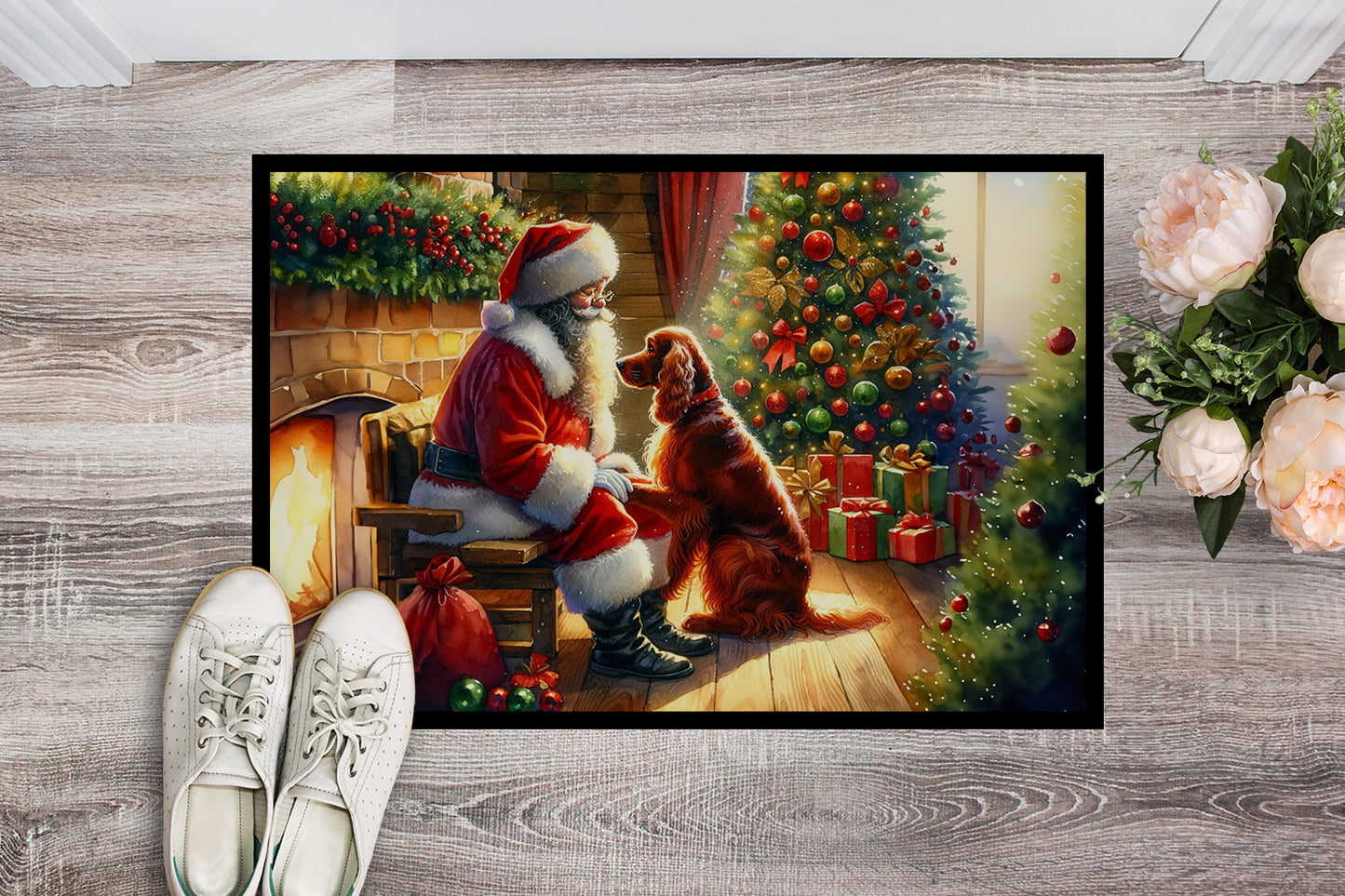 Irish Setter and Santa Claus Doormat