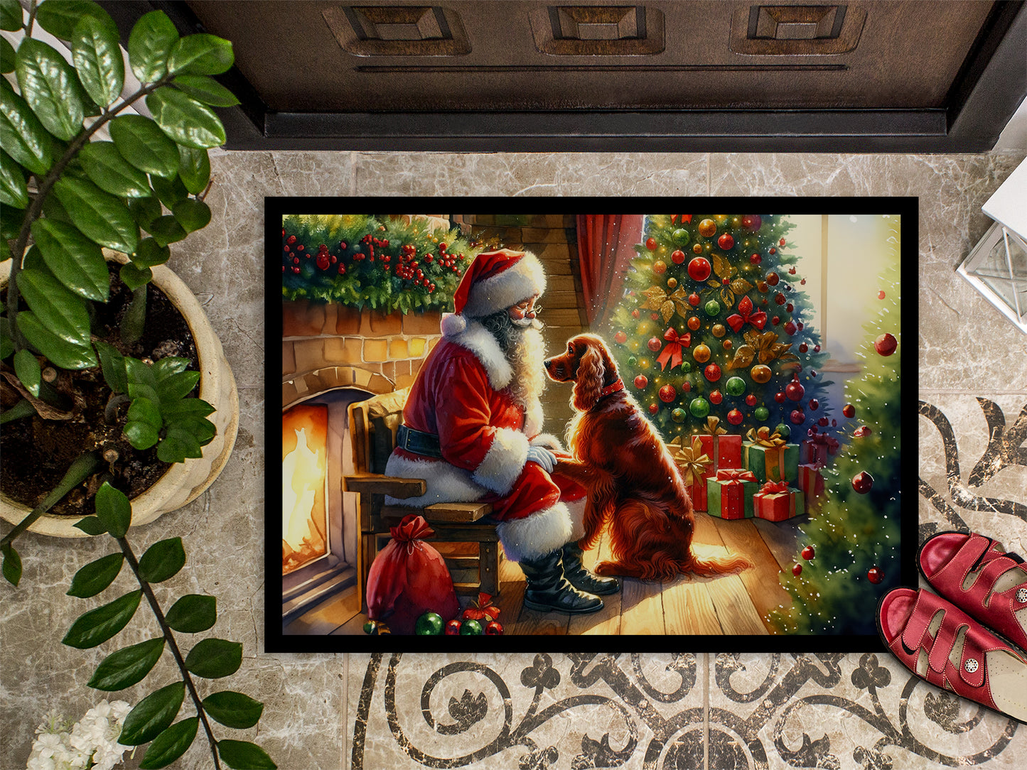 Irish Setter and Santa Claus Doormat