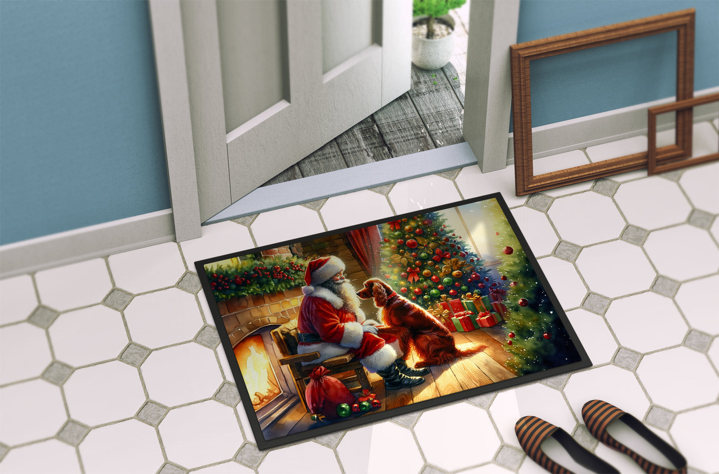 Irish Setter and Santa Claus Doormat