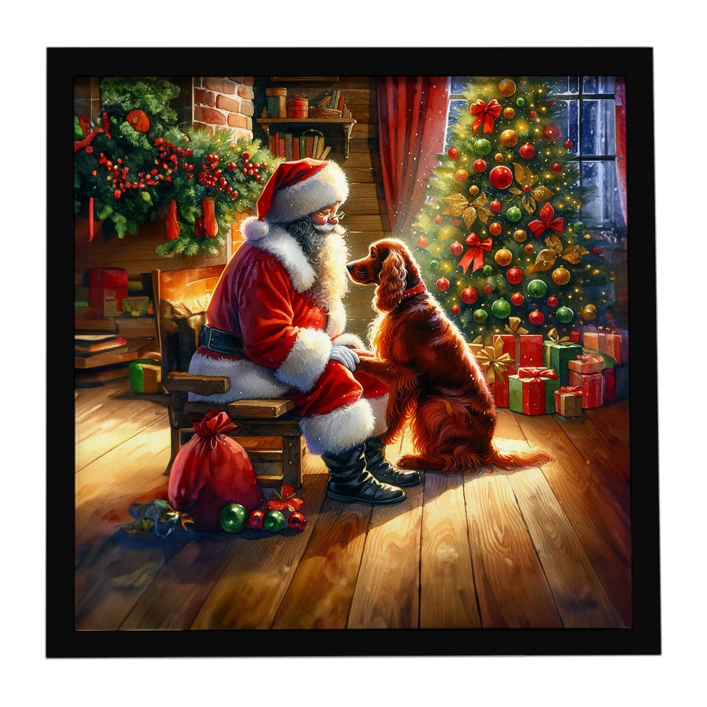 Buy this Irish Setter and Santa Claus Framed Metal Print