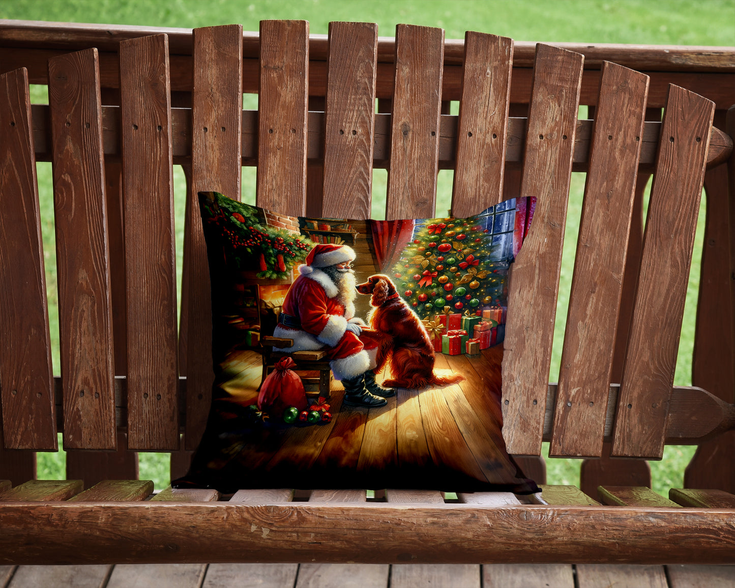 Irish Setter and Santa Claus Throw Pillow