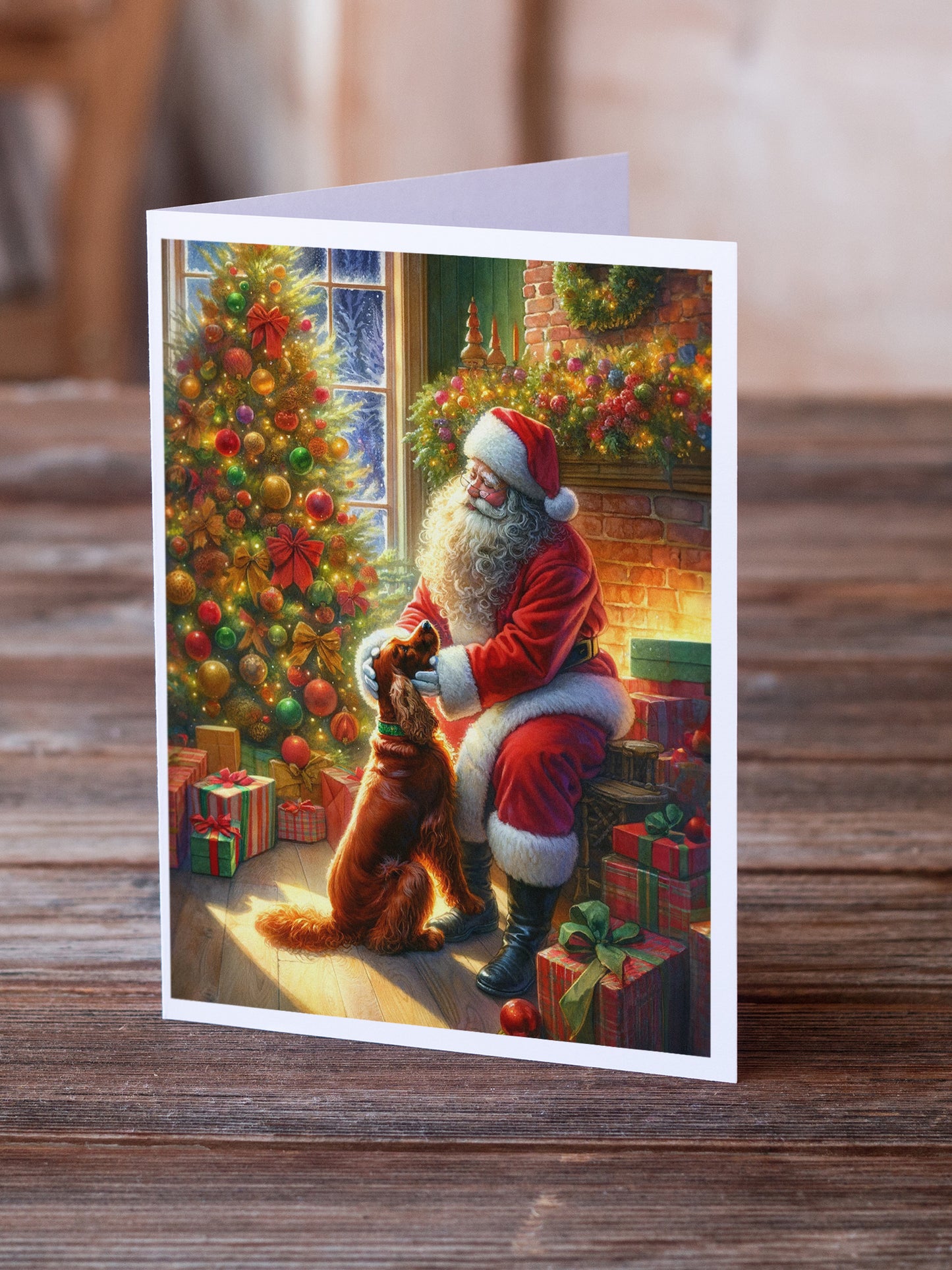 Irish Setter and Santa Claus Greeting Cards Pack of 8