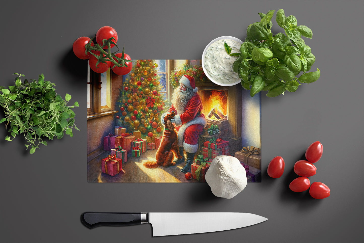 Irish Setter and Santa Claus Glass Cutting Board