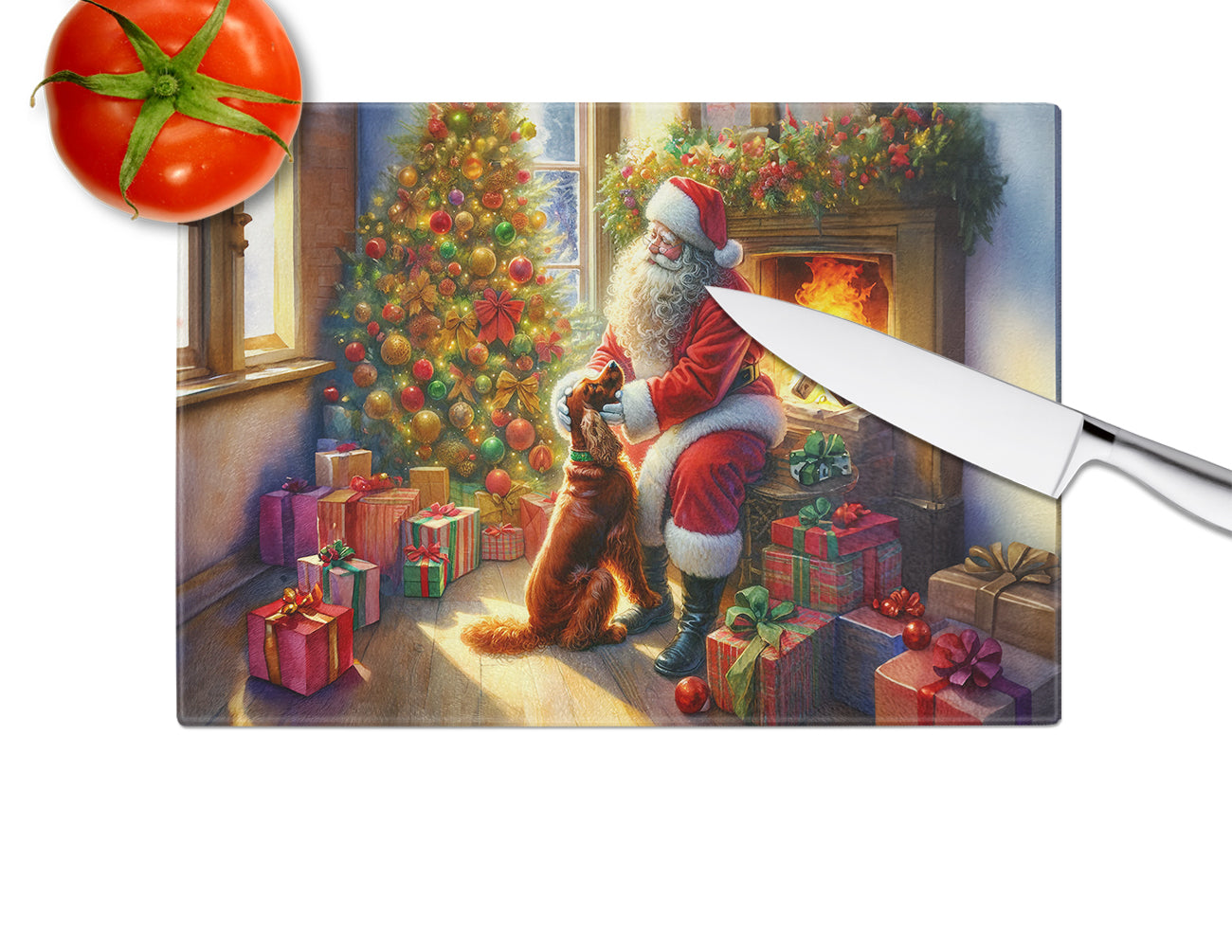 Irish Setter and Santa Claus Glass Cutting Board