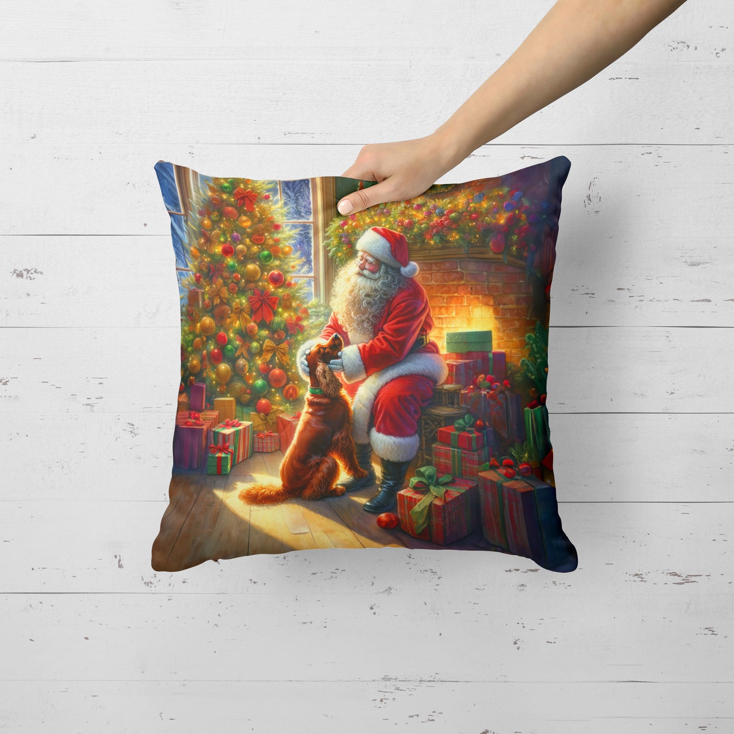 Irish Setter and Santa Claus Throw Pillow