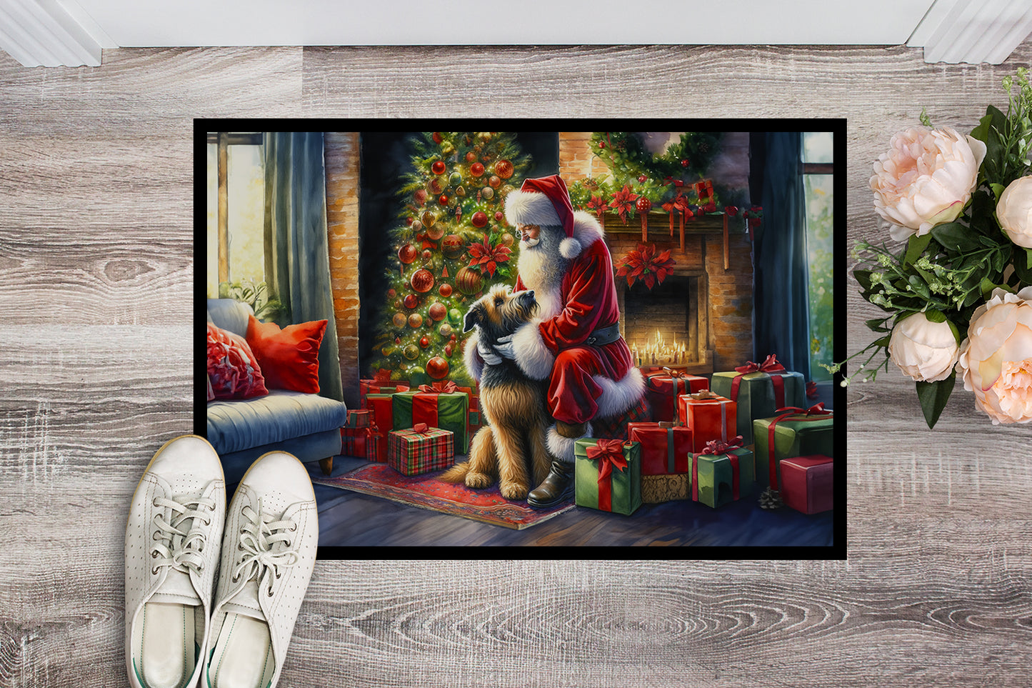 Irish Wolfhound and Santa Claus Doormat