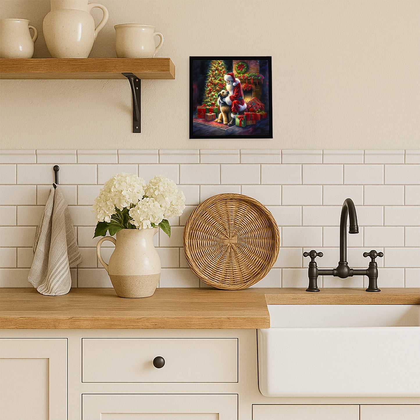 Irish Wolfhound and Santa Claus Framed Metal Print