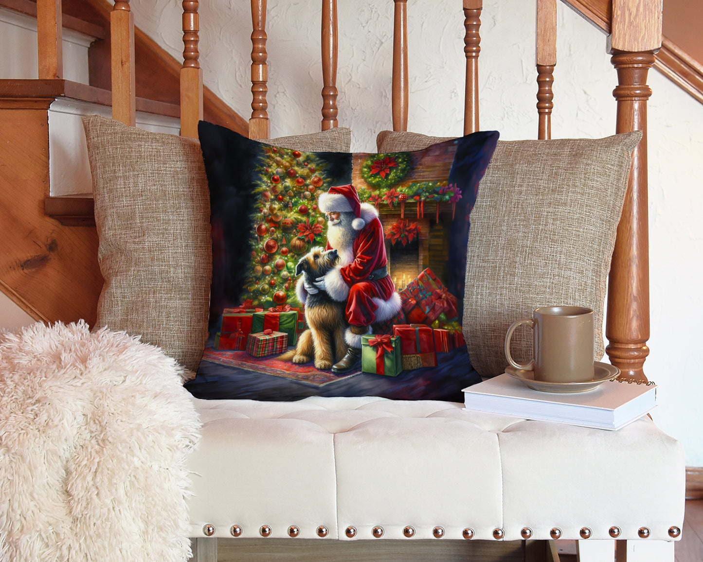 Irish Wolfhound and Santa Claus Throw Pillow