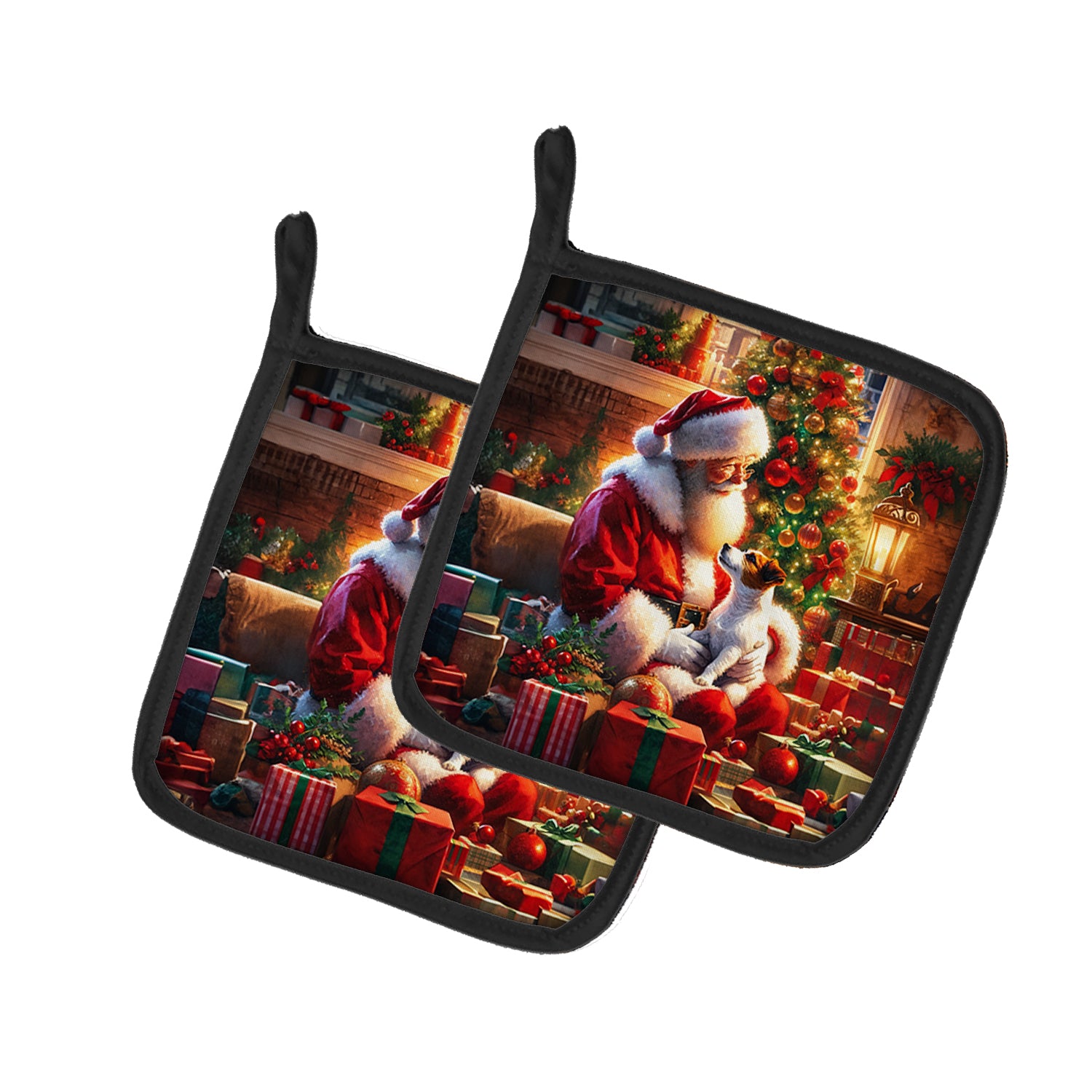 Buy this Jack Russell Terrier and Santa Claus Pair of Pot Holders