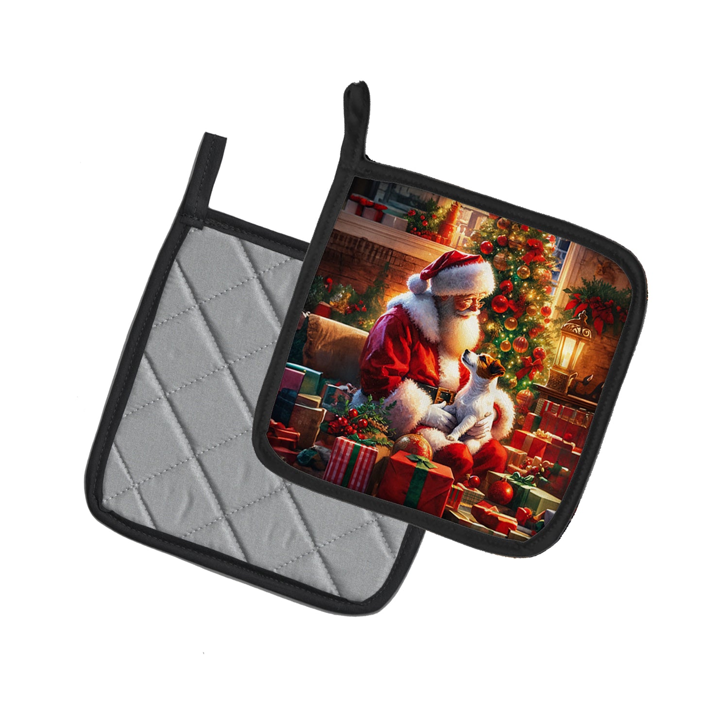 Jack Russell Terrier and Santa Claus Pair of Pot Holders