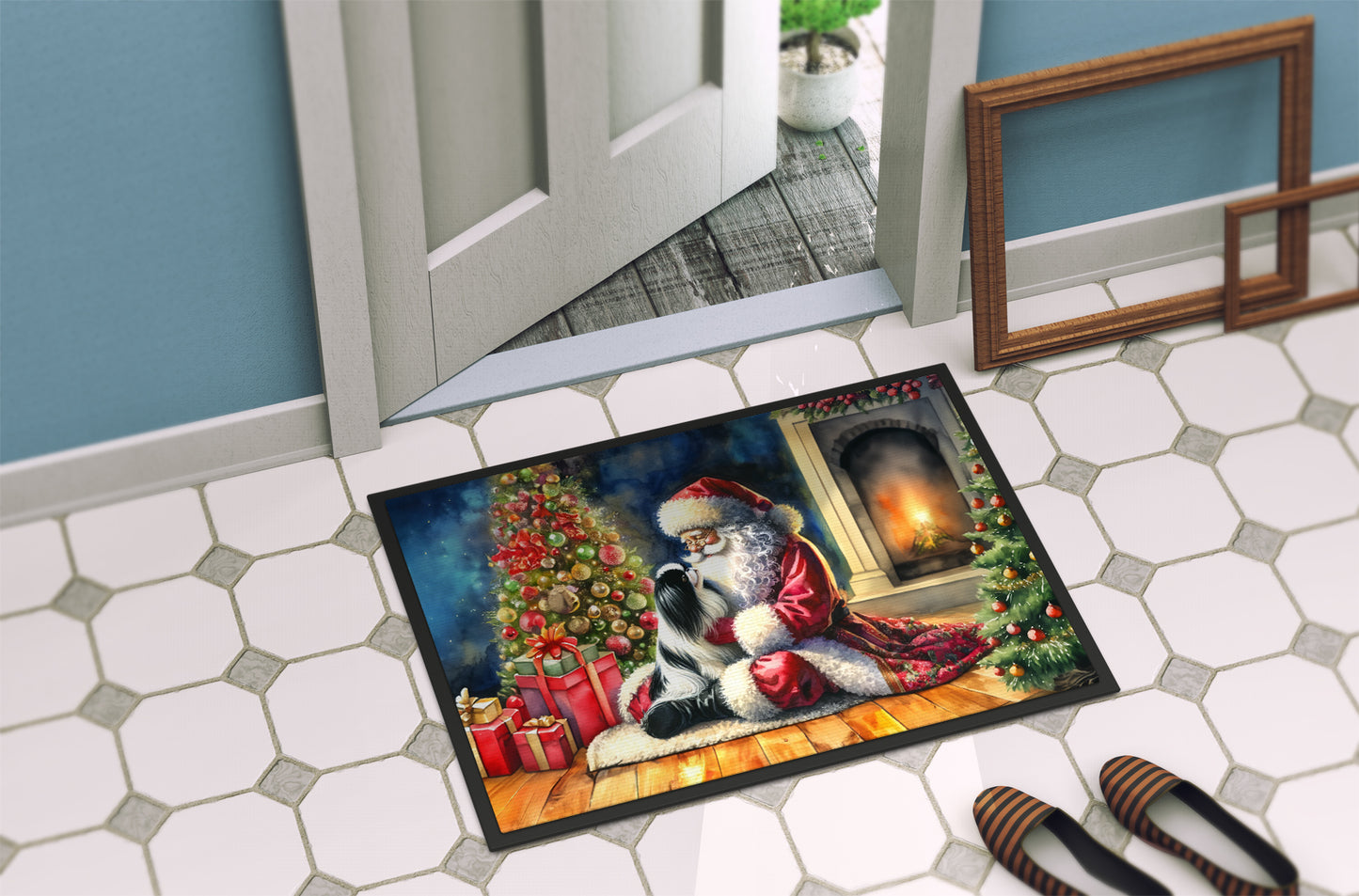 Japanese Chin and Santa Claus Doormat