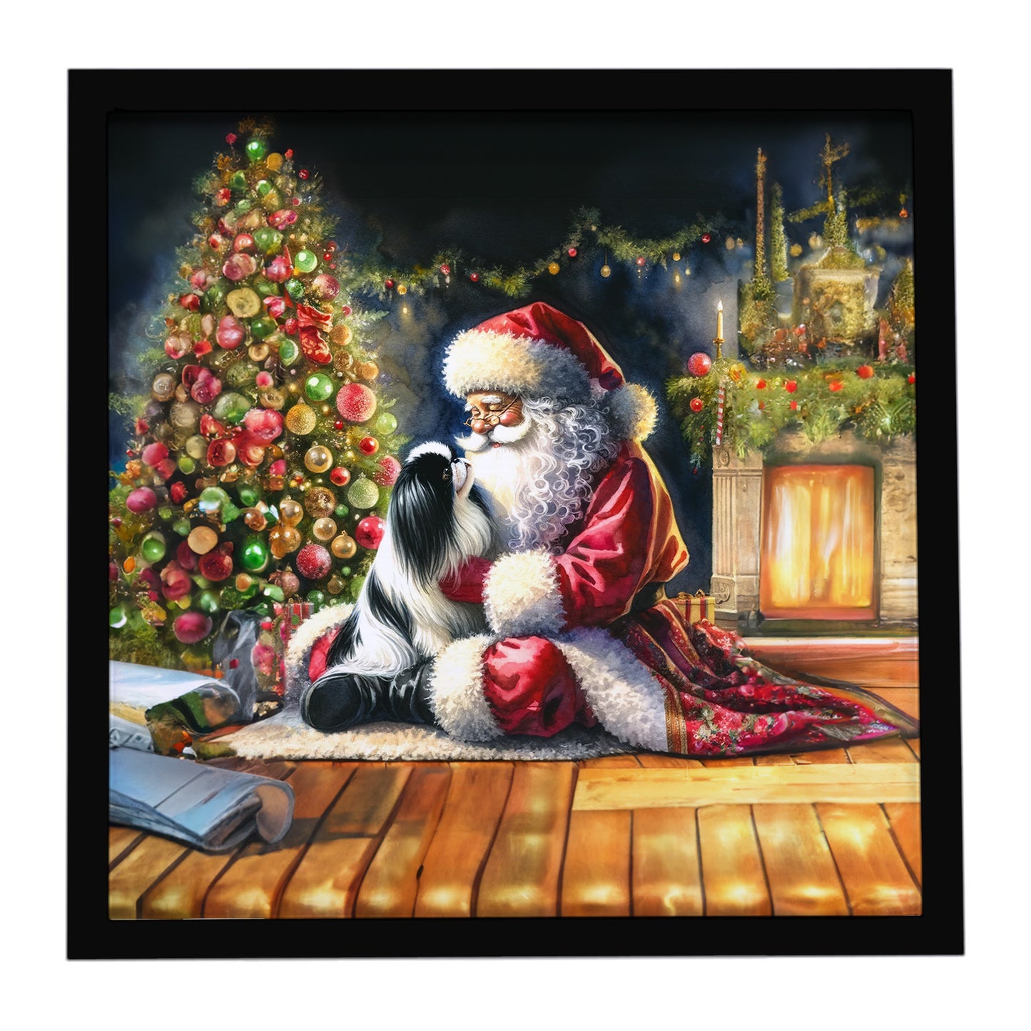 Buy this Japanese Chin and Santa Claus Framed Metal Print