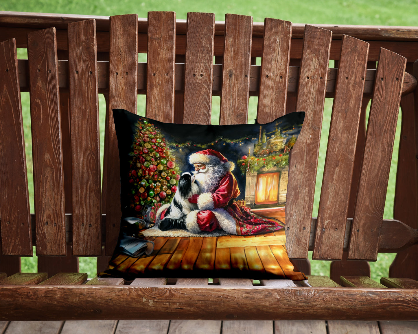 Japanese Chin and Santa Claus Throw Pillow