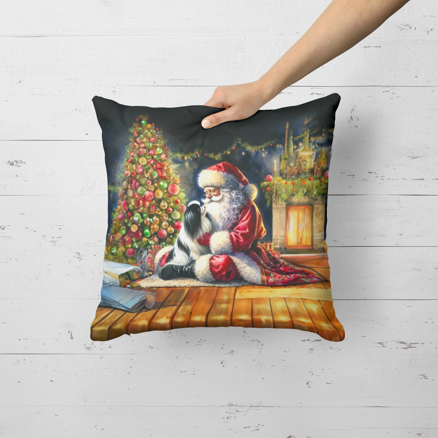 Japanese Chin and Santa Claus Throw Pillow