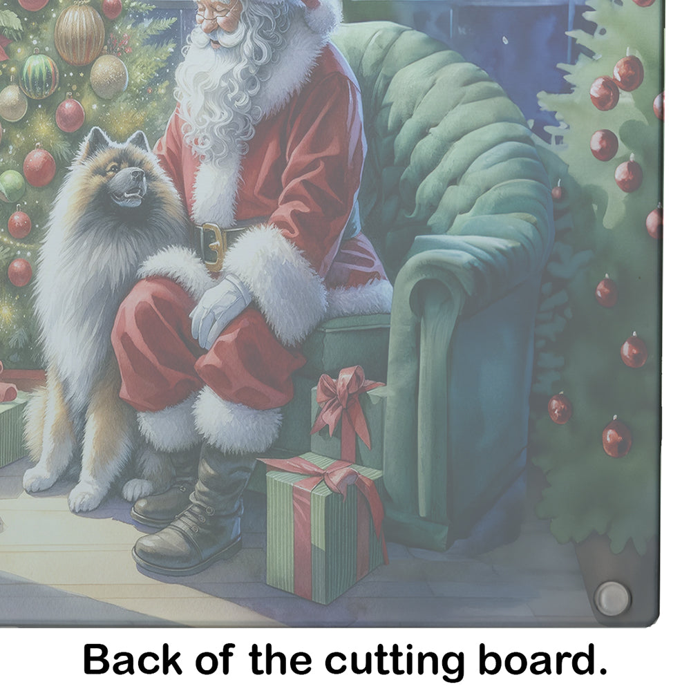 Keeshond and Santa Claus Glass Cutting Board