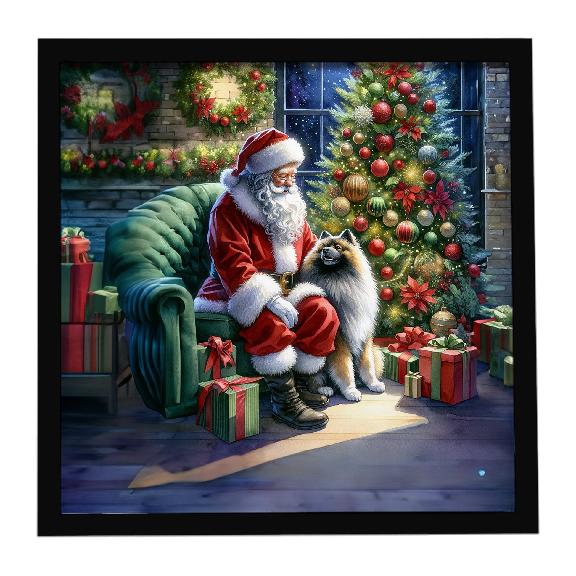 Buy this Keeshond and Santa Claus Framed Metal Print