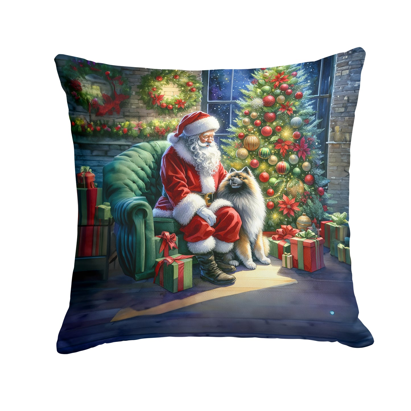 Buy this Keeshond and Santa Claus Throw Pillow