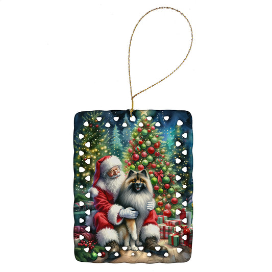 Buy this Keeshond and Santa Claus Porcelain Ornament