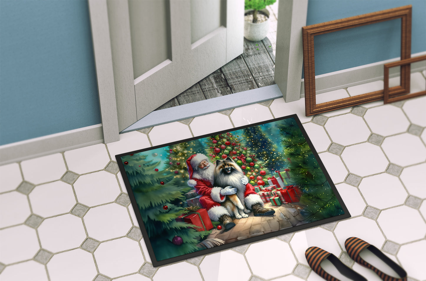 Keeshond and Santa Claus Doormat