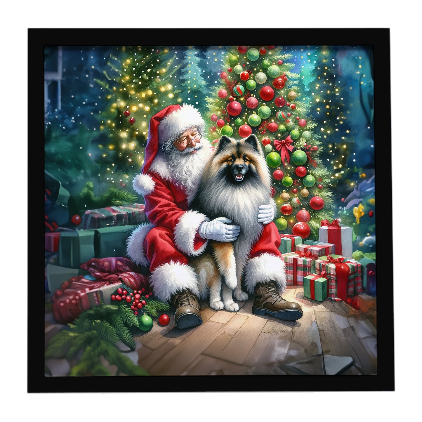 Buy this Keeshond and Santa Claus Framed Metal Print