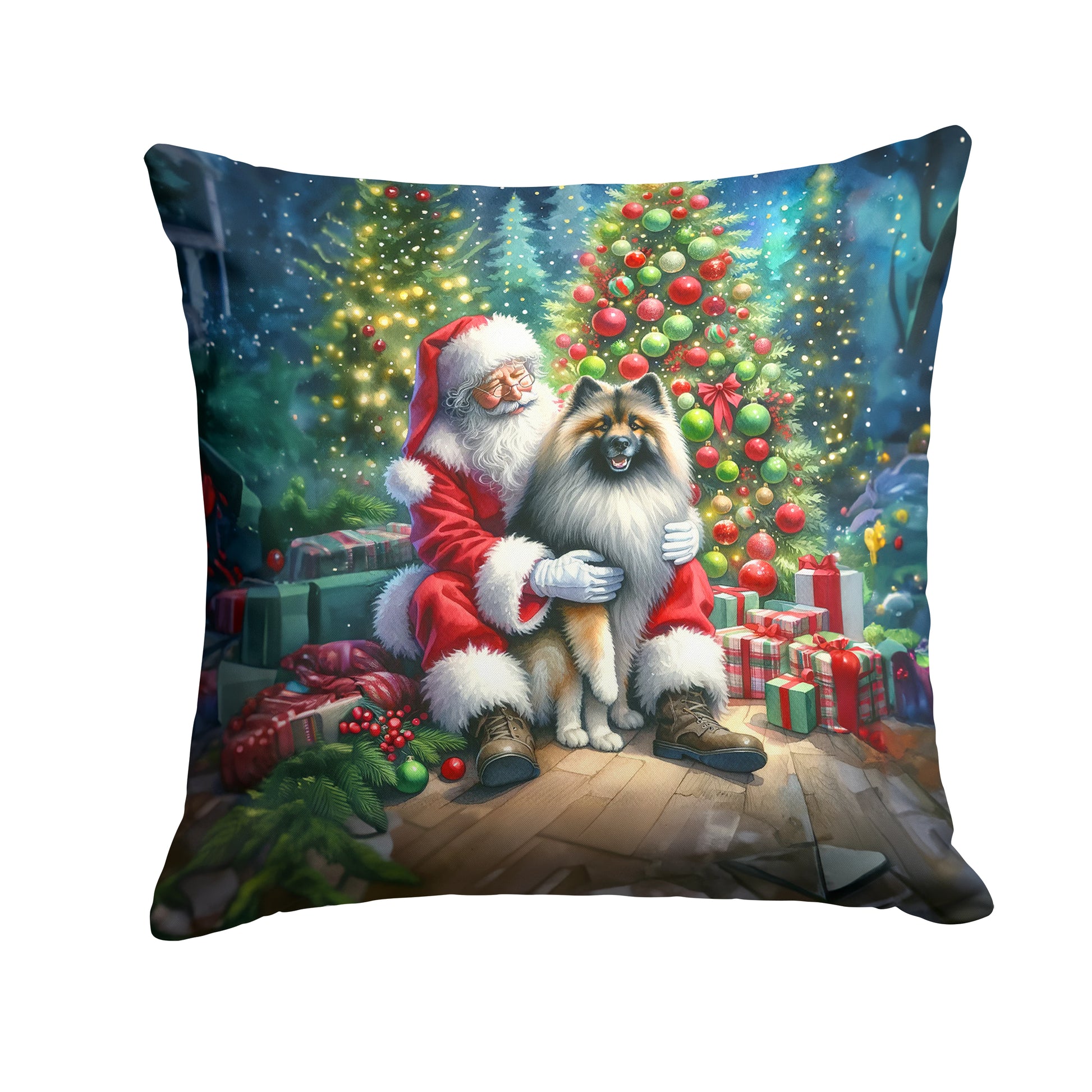 Buy this Keeshond and Santa Claus Throw Pillow