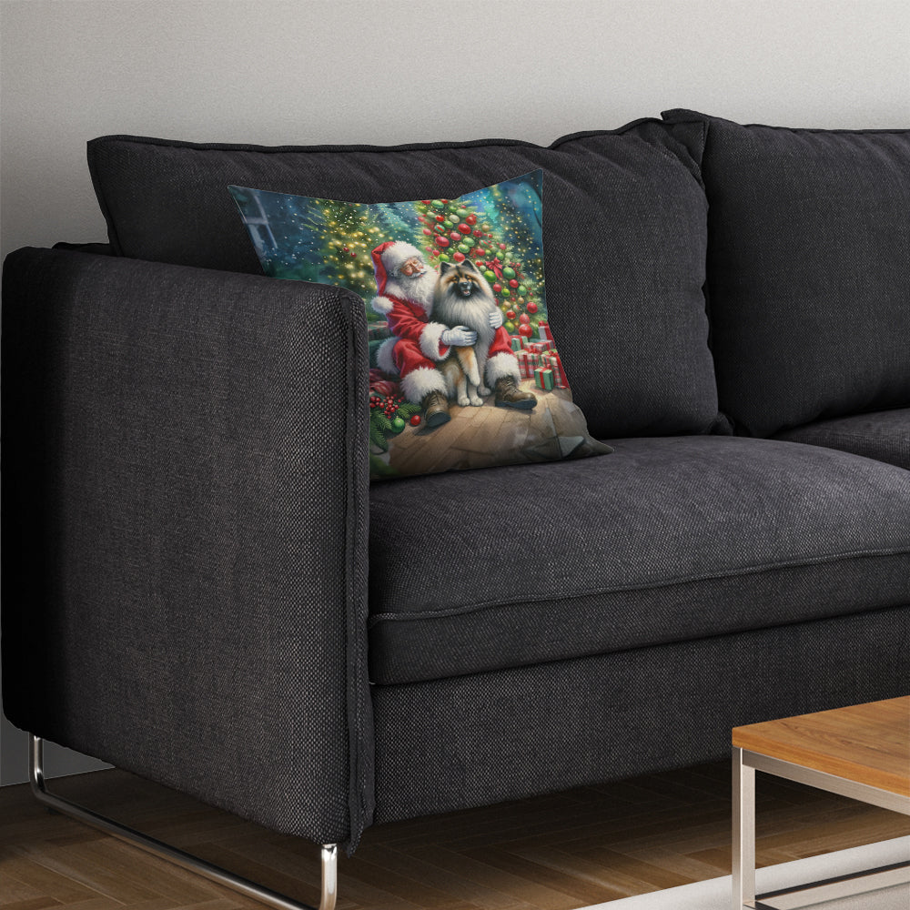 Keeshond and Santa Claus Throw Pillow