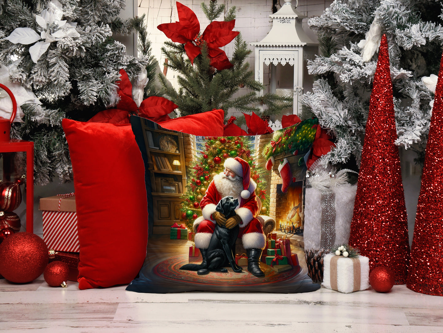 Labrador Retriever and Santa Claus Throw Pillow