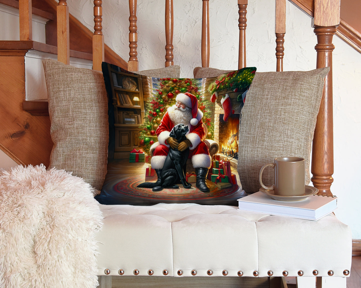 Labrador Retriever and Santa Claus Throw Pillow