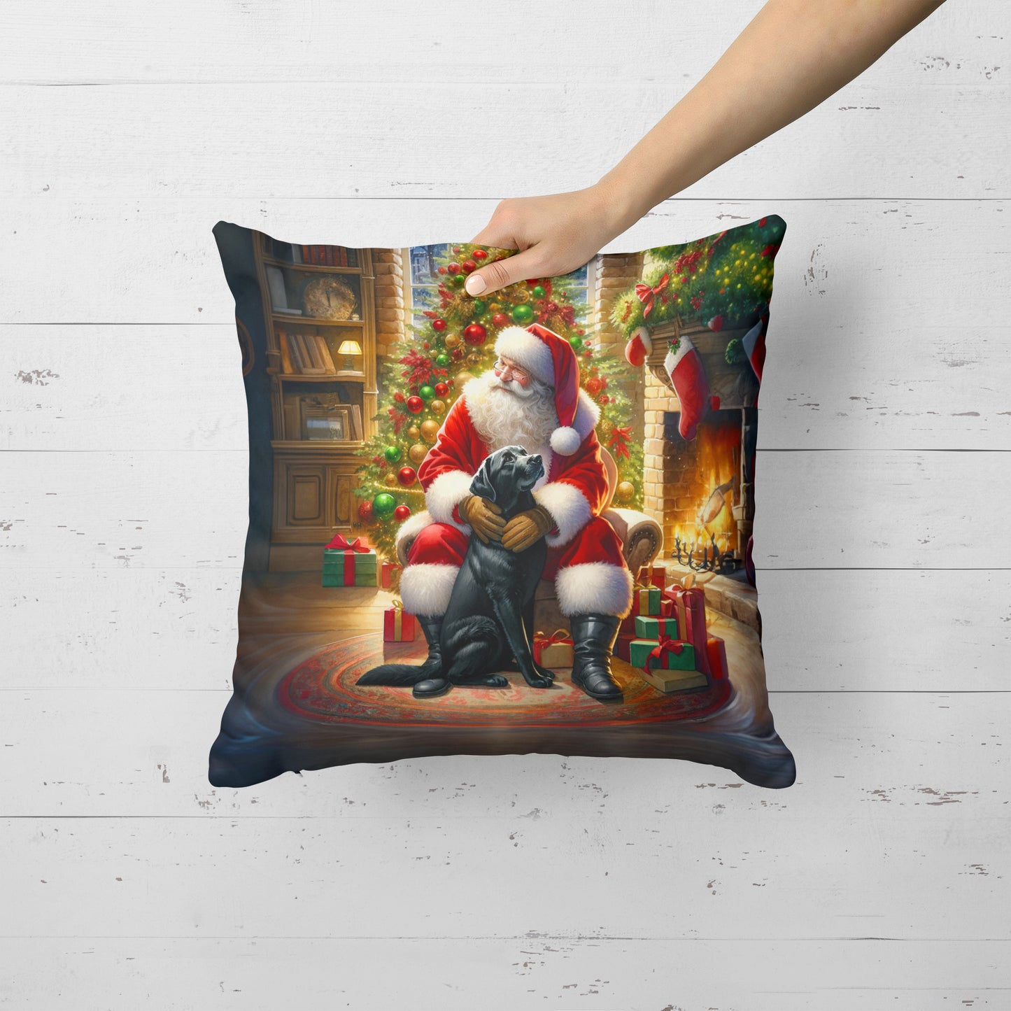 Labrador Retriever and Santa Claus Throw Pillow