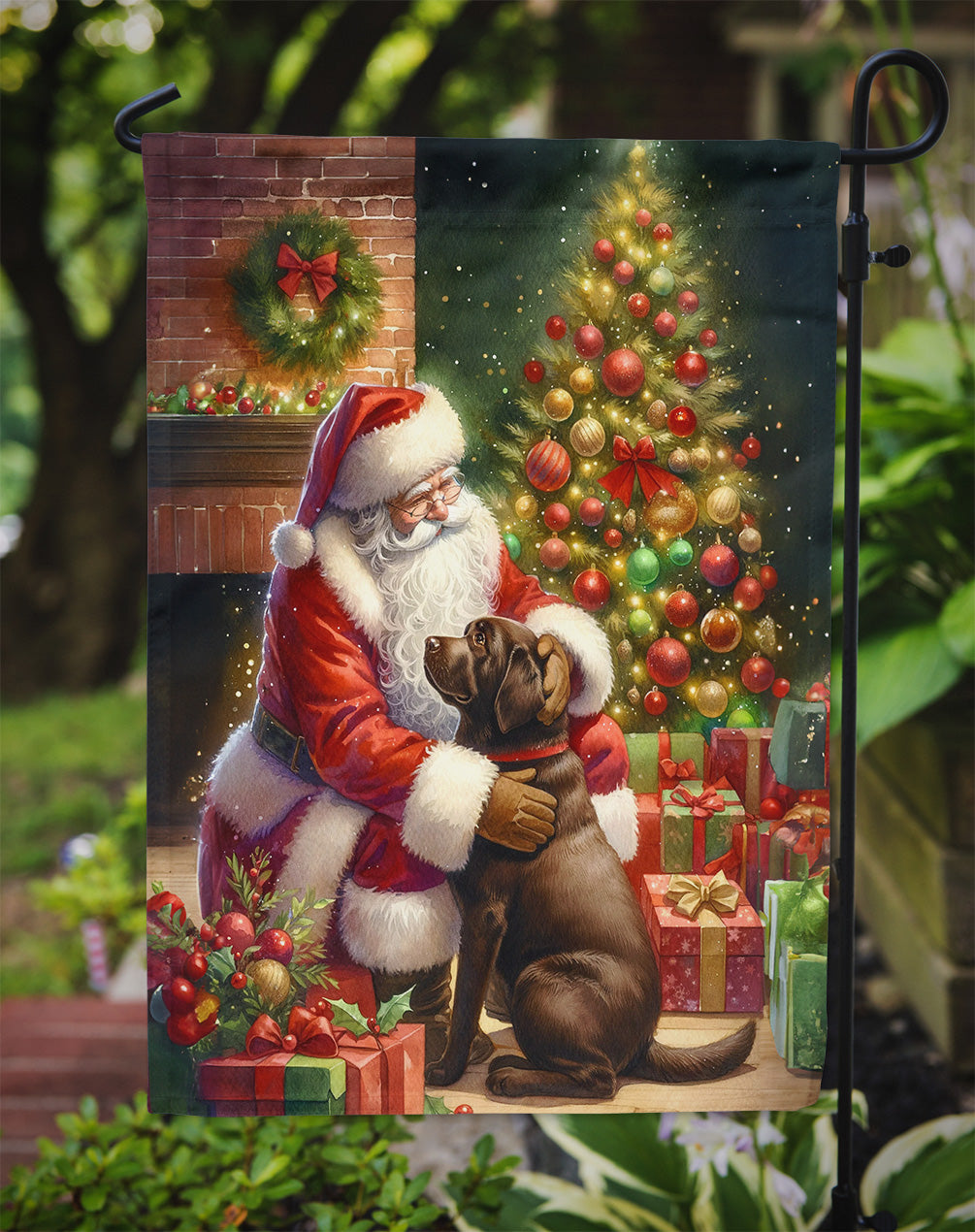 Labrador Retriever and Santa Claus Garden Flag