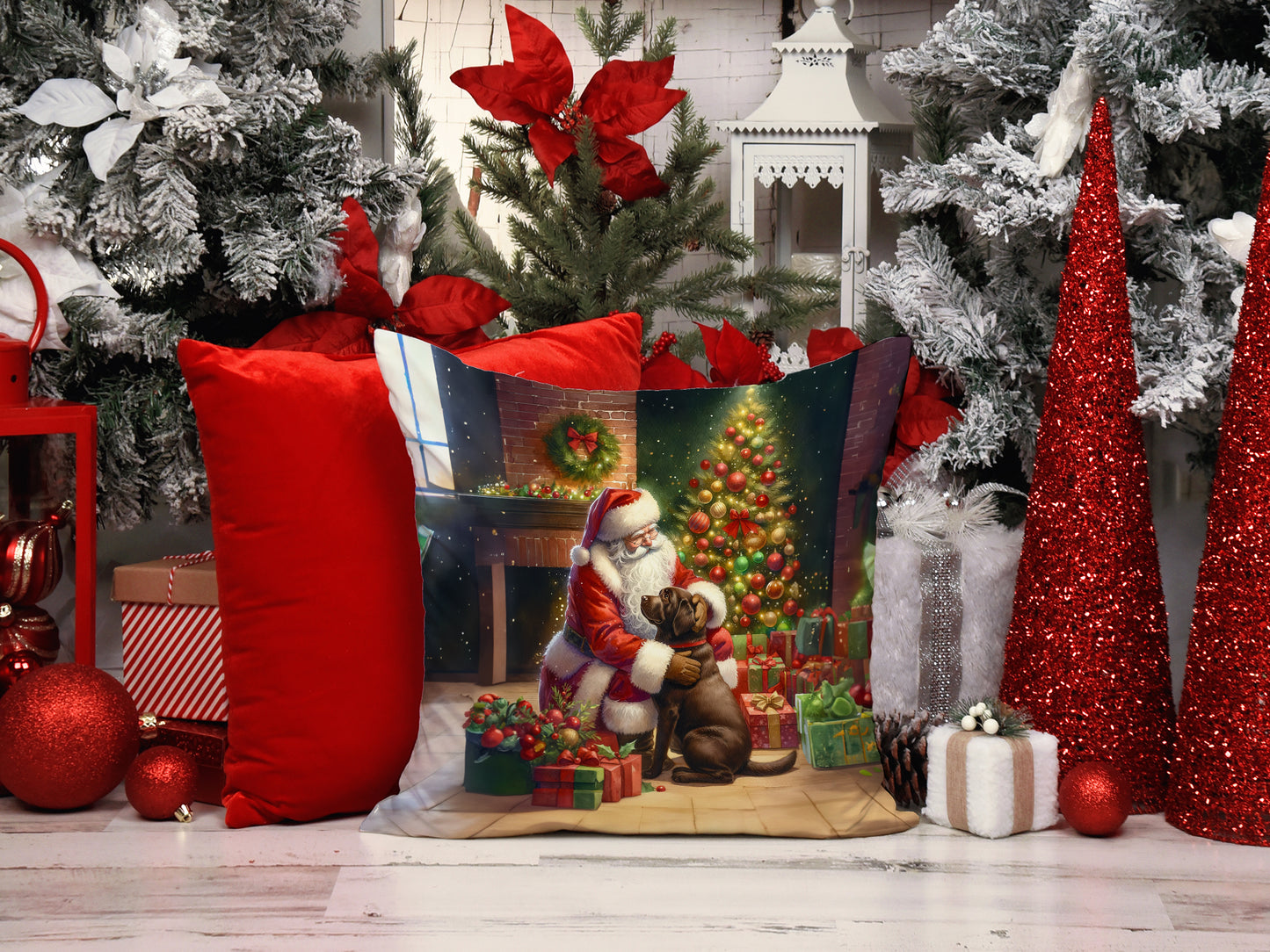 Labrador Retriever and Santa Claus Throw Pillow