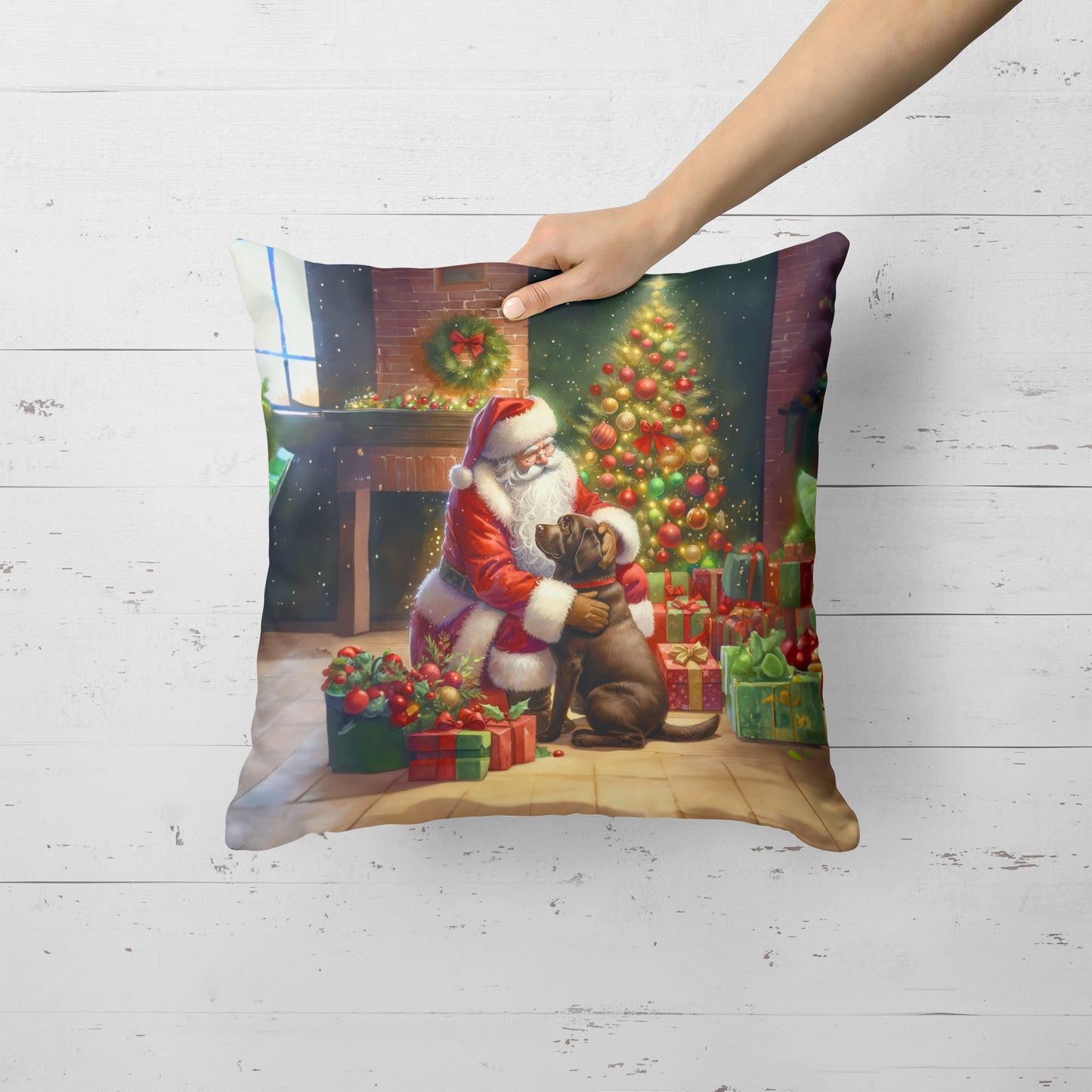 Labrador Retriever and Santa Claus Throw Pillow