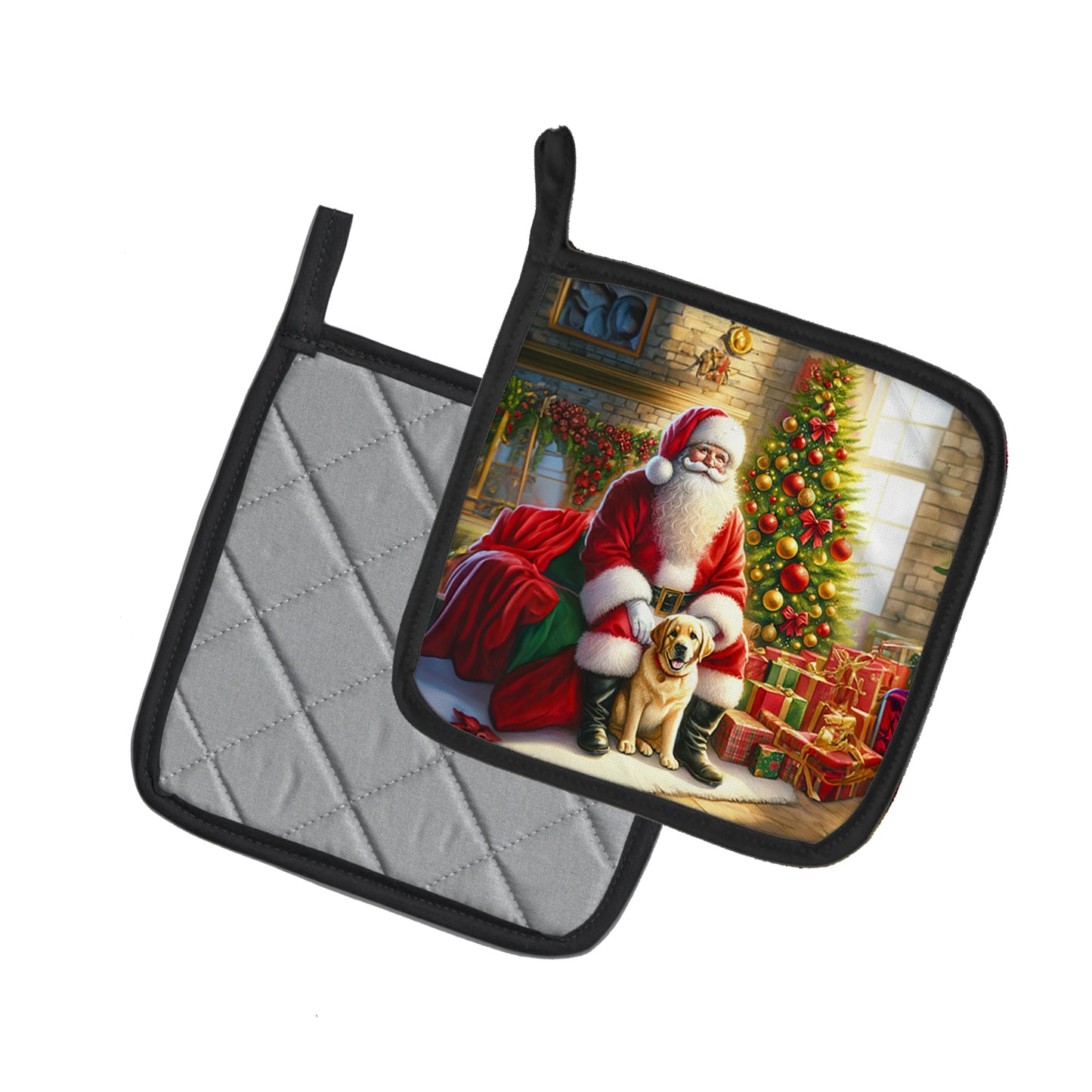 Labrador Retriever and Santa Claus Pair of Pot Holders