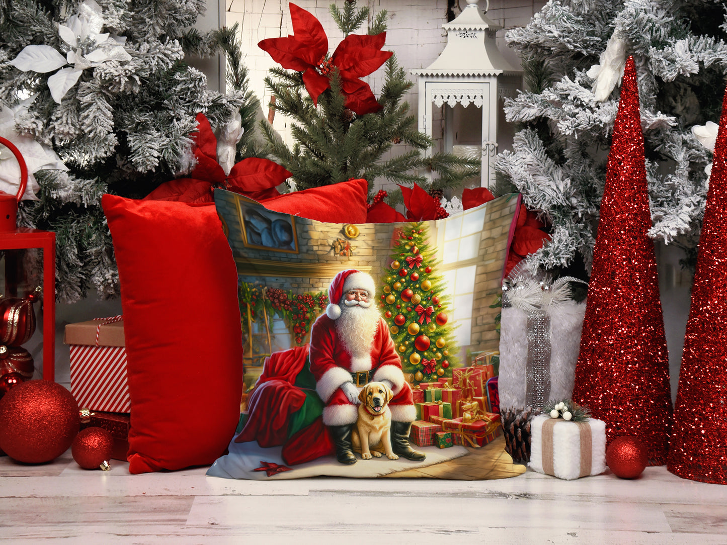 Labrador Retriever and Santa Claus Throw Pillow