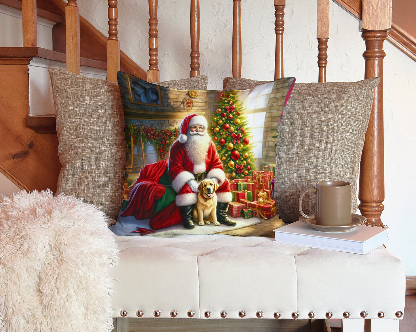 Labrador Retriever and Santa Claus Throw Pillow