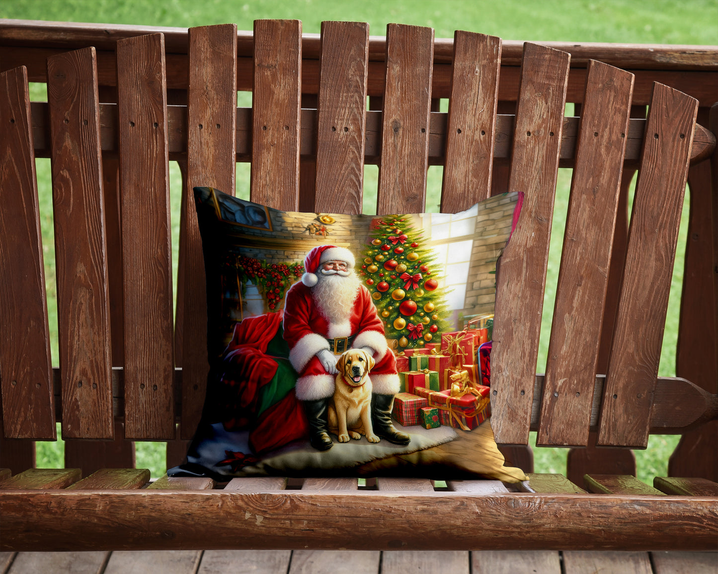 Labrador Retriever and Santa Claus Throw Pillow