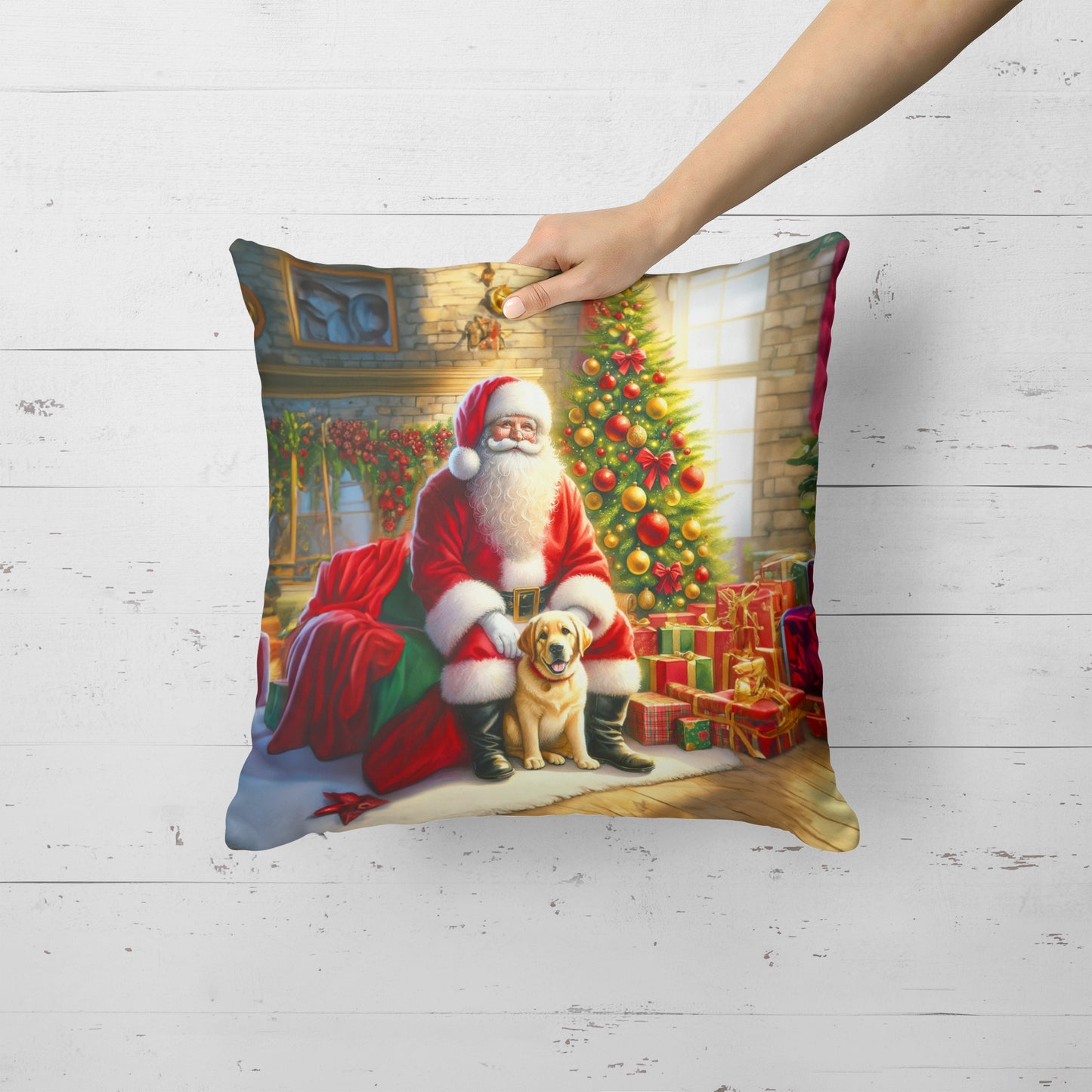 Labrador Retriever and Santa Claus Throw Pillow