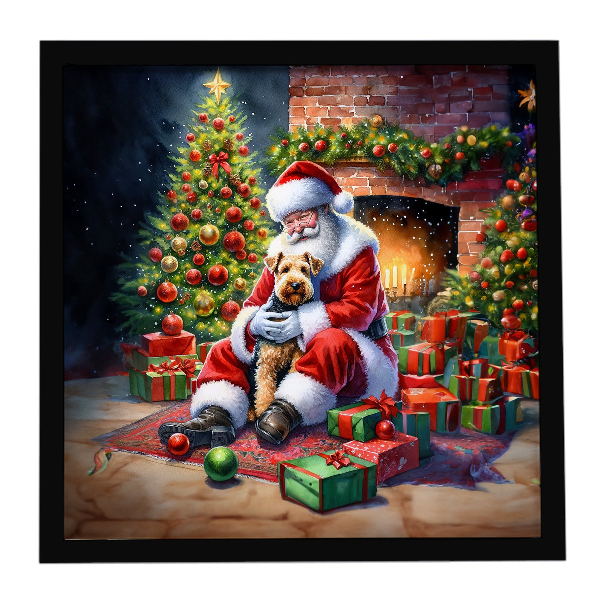 Buy this Lakeland Terrier and Santa Claus Framed Metal Print