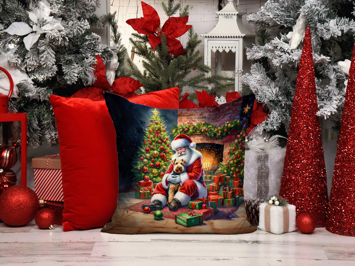 Lakeland Terrier and Santa Claus Throw Pillow