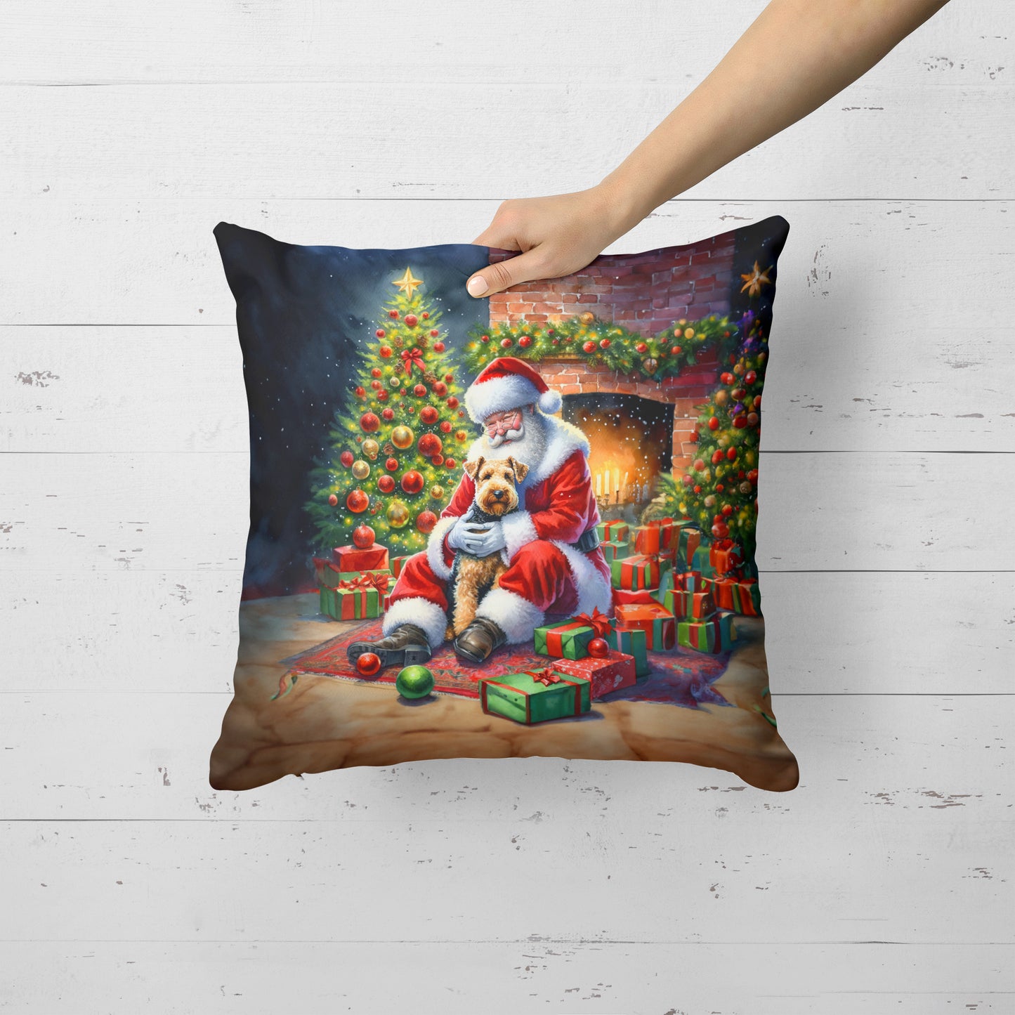 Lakeland Terrier and Santa Claus Throw Pillow