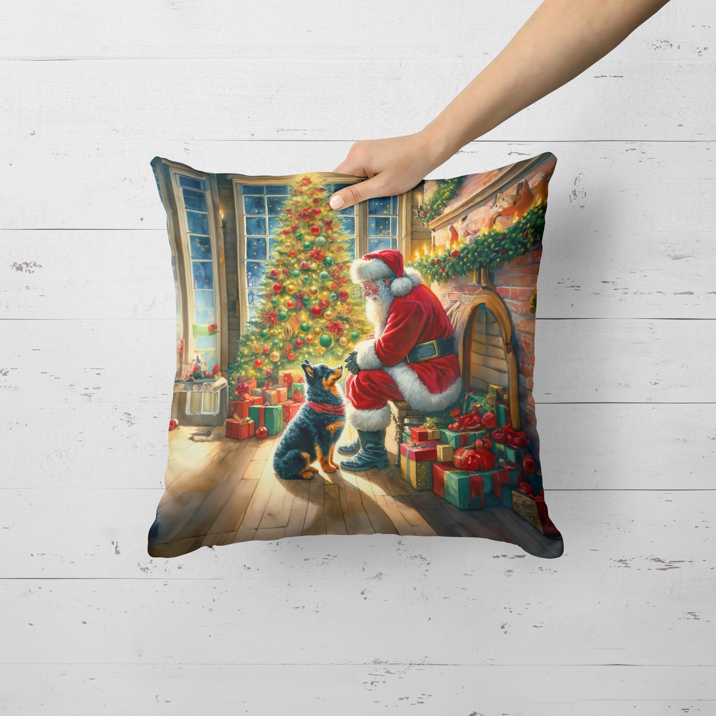 Lancashire Heeler and Santa Claus Throw Pillow