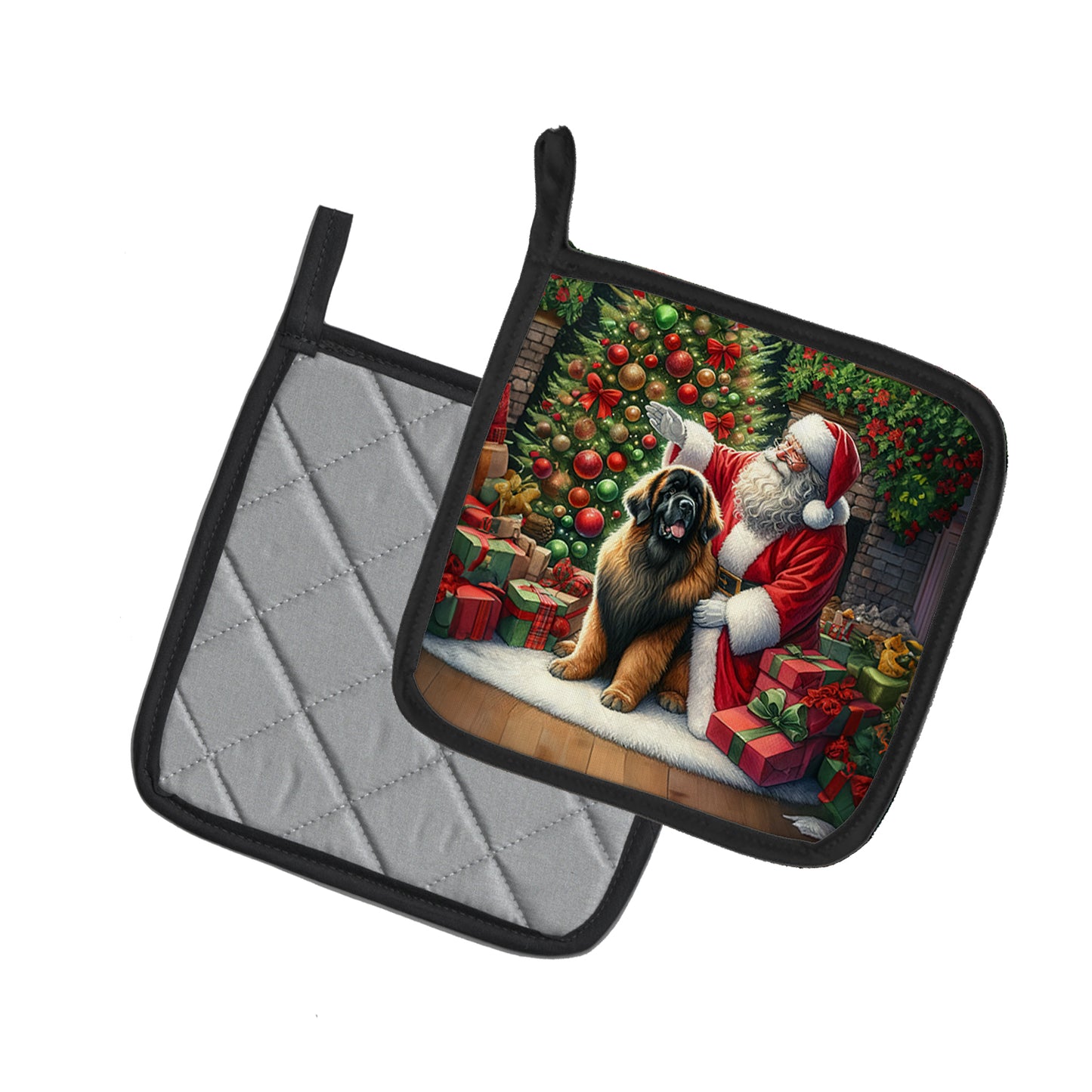 Leonberger and Santa Claus Pair of Pot Holders