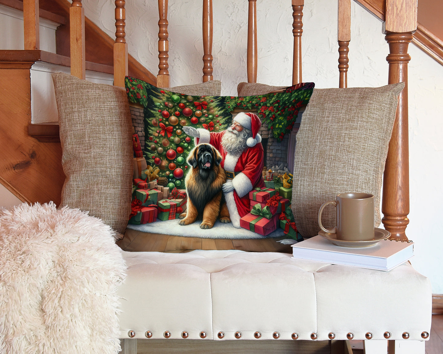 Leonberger and Santa Claus Throw Pillow