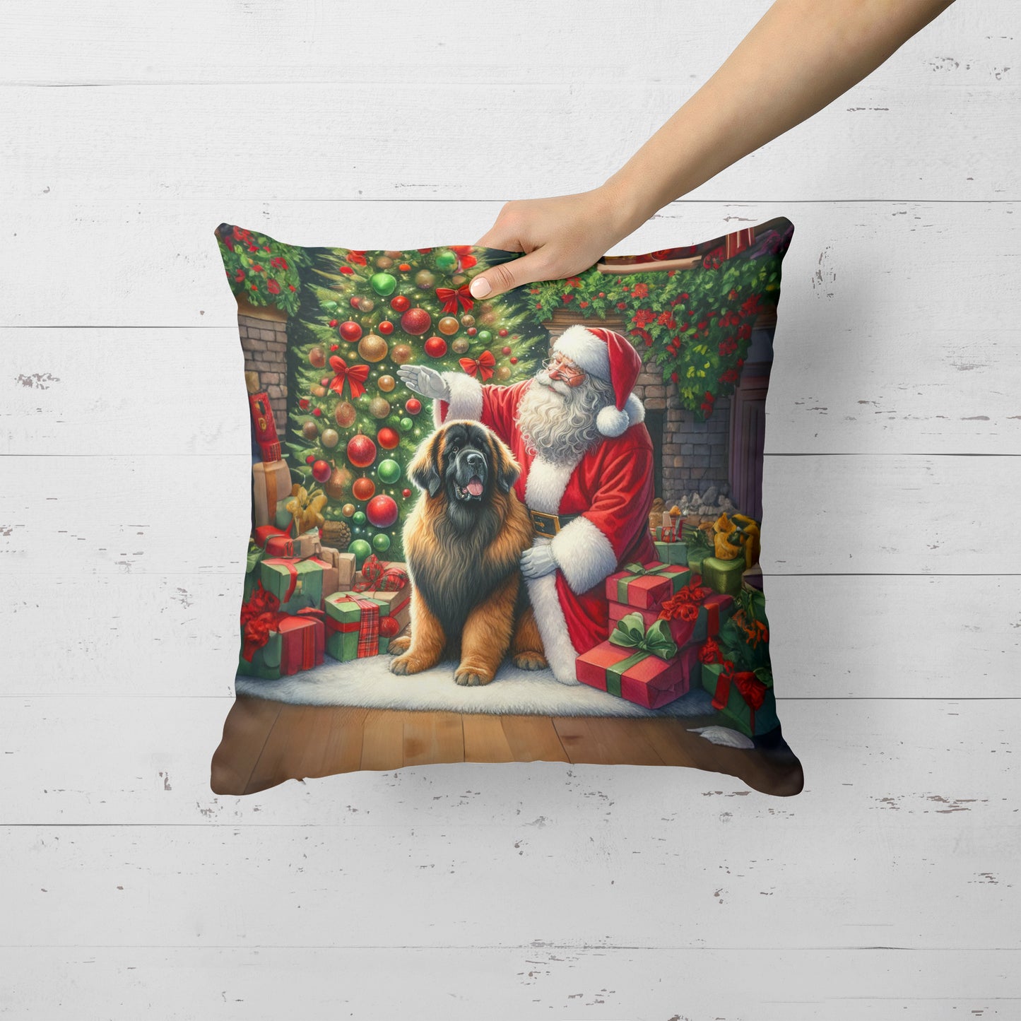 Leonberger and Santa Claus Throw Pillow