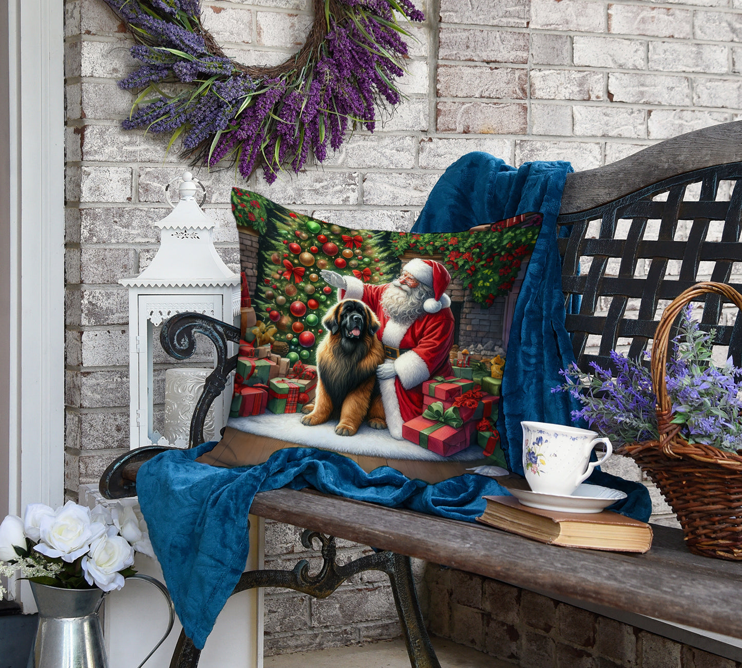 Leonberger and Santa Claus Throw Pillow