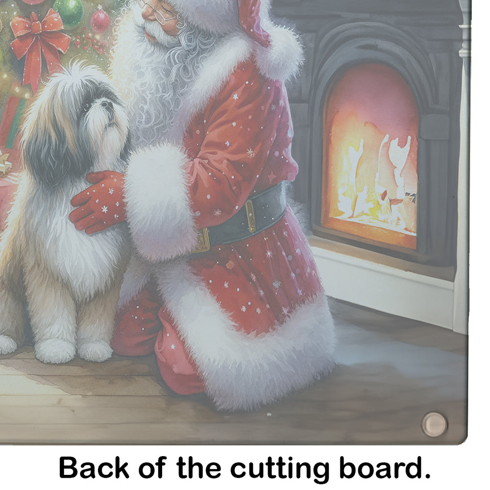 Lhasa Apso and Santa Claus Glass Cutting Board