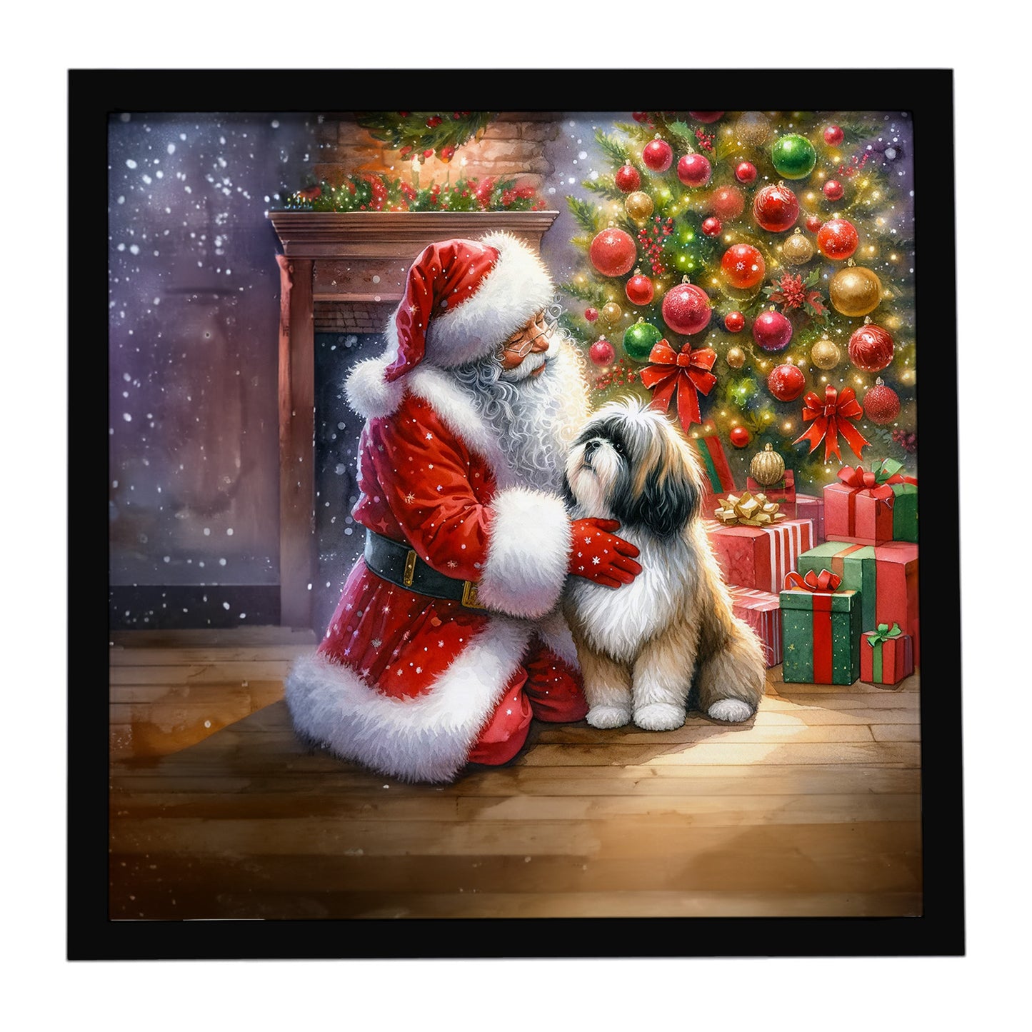 Buy this Lhasa Apso and Santa Claus Framed Metal Print